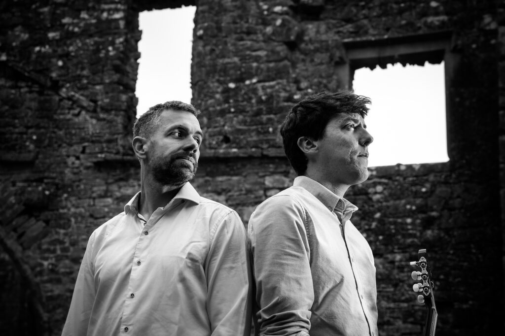 Éire Guitar Duo at Bective Abbey, black and white promotional photo, picture 5